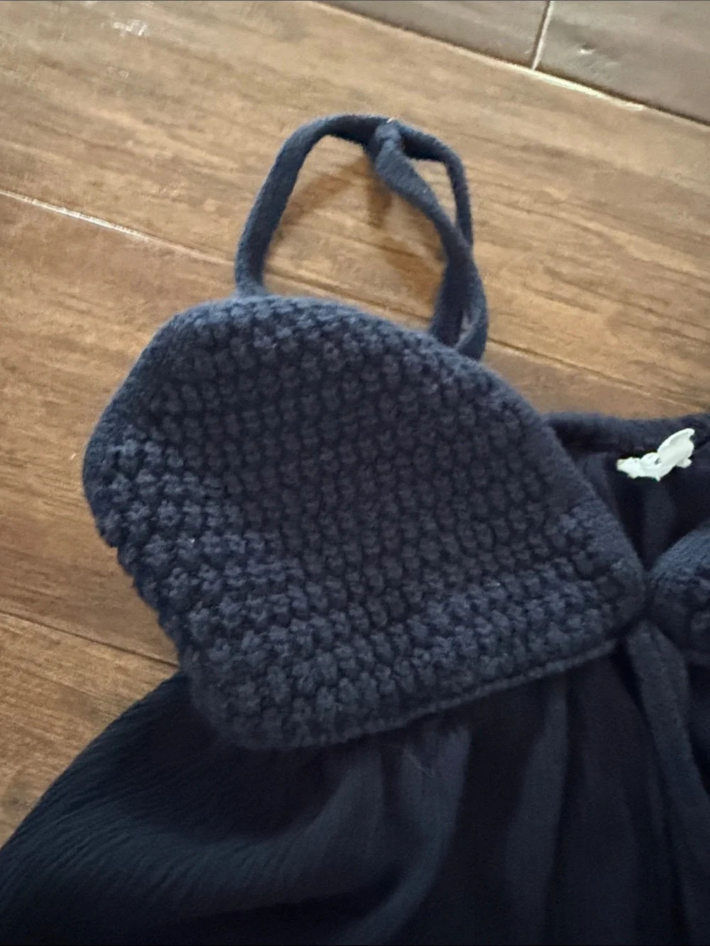 Garage Navy Blue Cropped Tank Top with Knit Bust